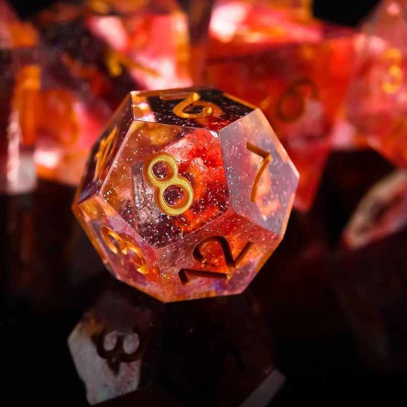FugaCity DND Dice Set,Liquid Core Handmade Sharp Edge 7 Piece Resin Dice-Dungeons and Dragons Polyhedral Dice Set, D&D Dice Set with Gift Dice Case for RPG MTG Table Games （Red - Image 4